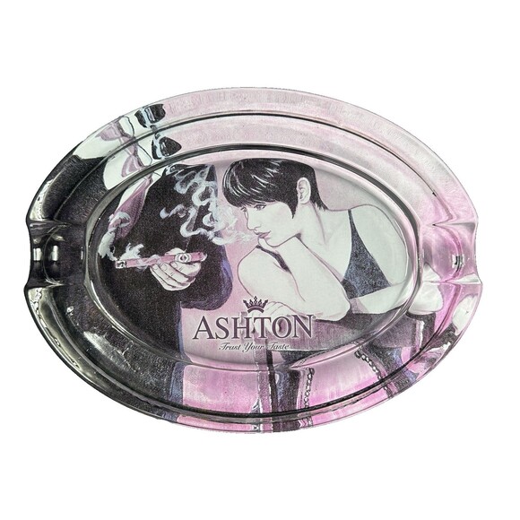 Vintage Ashton Trust Your Taste Clear Oval Crystal Glass Ashtray Thick Glass - Picture 2 of 7